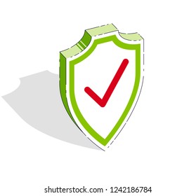 Protection Shield isolated on white background. Vector 3d isometric illustration, thin line design.
