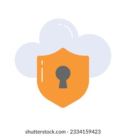 Protector de protección y tecleo con nube que muestra el concepto de vector de seguridad de nube