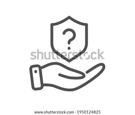 Protection shield line icon. Helping hand sign. Question mark symbol. Quality design element. Linear style protection shield icon. Editable stroke. Vector