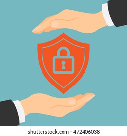 Protection shield lock concept. Symbol of safety and insurance.