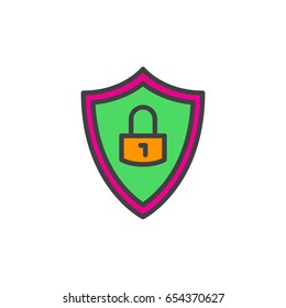 Protection shield with lock filled outline icon, vector sign, colorful illustration 