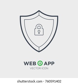 Protection shield with lock line vector icon
