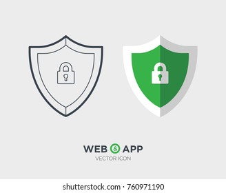 Protection shield with lock line vector icon