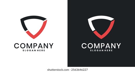 Protection shield logo design, shield and red check mark