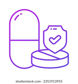 Protection shield with medicine pills showing concept icon of medicine protection, drugs safety vector