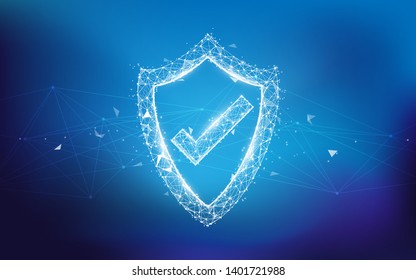 Protection shield and network protection concept from lines, triangles and particle style design. Illustration vector