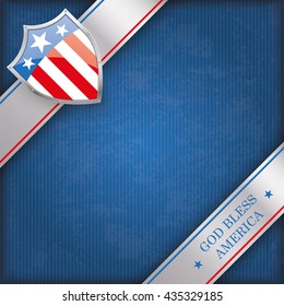 Protection shield on vintage background with text "God bless America". Eps 10 vector file.