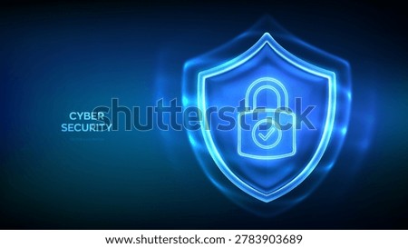 Protection shield with padlock with check mark. Transparent glass security shield. Cyber security, healthcare, insurance, safety symbol. Internet privacy, firewall, antivirus. Vector illustration.