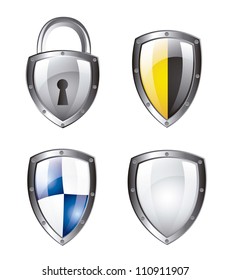 protection shield and padlock isolated over white background. vector