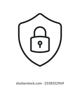 Protection, shield and padlock thin line icons. Perfect pixel on transparent background