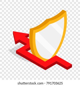 Protection shield and red arrow isometric icon 3d on a transparent background vector illustration