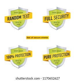 Protection shield with ribbon. Security label icon. Vector badge templates set
