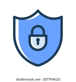 protection shield security lock single isolated icon with dash or dashed line style