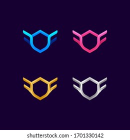 Protection Shield Security logos with Colourful and Premium Luxury Wings concept, Freedom and Fly sign, Falcon or Eagle symbol for your Business Company and Corporate branding identity, Vector