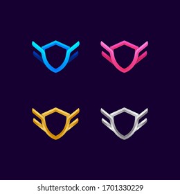 Logotipos de Protection Shield Security con el concepto Colorful and Premium Luxury Wings, el símbolo Freedom and Fly, el símbolo Falcon o el símbolo Eagle para su empresa y la identidad de marca corporativa
