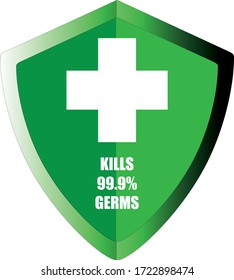 Protection Shield Vector: Healthcare protection shield with white cross kills 99.9% germs