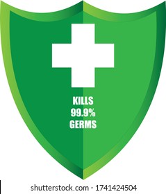 Protection Shield Vector: Healthcare protection shield with white cross kills 99.9% germs