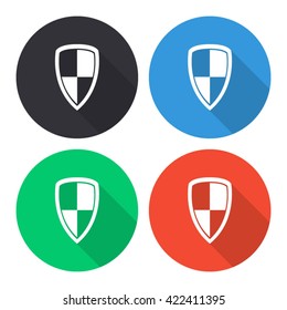 protection shield vector icon - colored(gray, blue, green, red) round buttons with long shadow