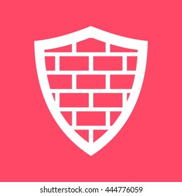 Protection Shield white icon on magenta color background. Eps-10.