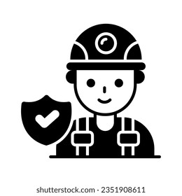 Protection shield with worker avatar, worker protection, worker insurance vector design