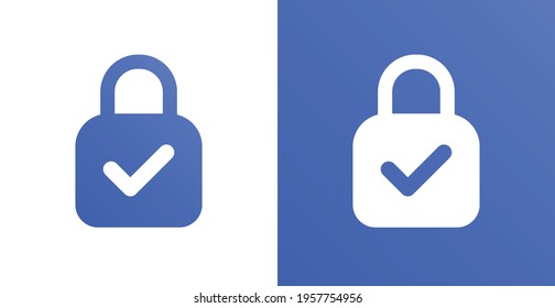 Protection sign with blue padlock and check mark symbol. Security concept with protected password vector icon illustration.