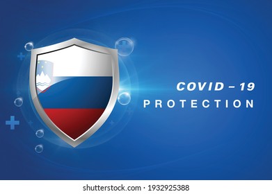 Protection Slovenia flag Coronavirus COVID-19 on dark background. Novel Coronavirus COVID-19.