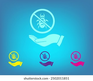 Protection of the software, protection of the system against computer viruses. Virus design on the hand, vector illustration.