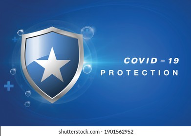 Protection Somalia flag Coronavirus COVID-19 on dark background. Novel Coronavirus COVID-19.