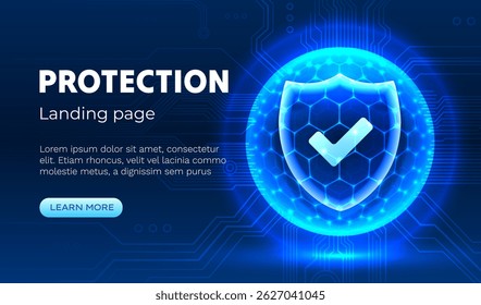 Protection sphere shield with hexagon, cyber protect ball. Vector illustration