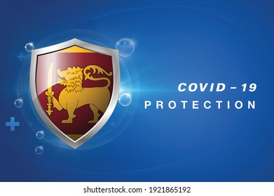 Protection Sri Lanka flag Coronavirus COVID-19 on dark background. Novel Coronavirus COVID-19.