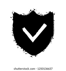 protection success. simple icon. Black ink with splashes on white background
