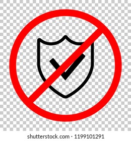 protection success. simple icon. Not allowed, black object in red warning sign with transparent background