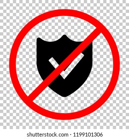 protection success. simple icon. Not allowed, black object in red warning sign with transparent background