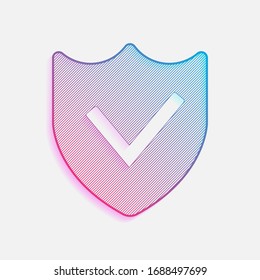 protection success. simple icon. Technology logo with diagonal lines and colored gradient. Neon graphic, light effect. Blue and red colors