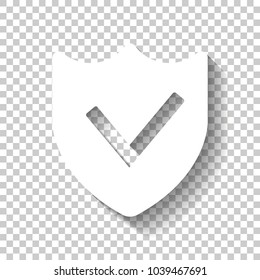 protection success. simple icon. White icon with shadow on transparent background