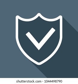 protection success. simple icon. White flat icon with long shadow on background