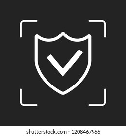protection success. simple icon. White object in camera autofocus on dark background