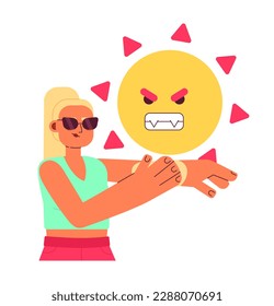 Protection from sun UV rays flat concept vector spot illustration. Editable 2D cartoon character on white for web UI design. Apply sunscreen creative hero image for website landings, mobile headers