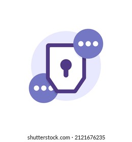 protection system, information and message data security, chat privacy system. illustration of chat icon, keyhole, shield. technology. flat cartoon. concept icon or symbol design. elements, ui