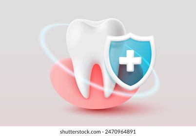 Protección de los dientes, tratamiento contra virus y caries. Ilustración vectorial