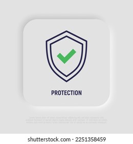 Icono de línea delgada de protección: escudo con garrapata. Ilustración vectorial moderna.