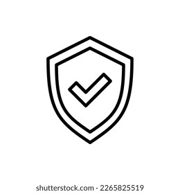 Protection thin line icon: shield with tick. Modern vector illustration.