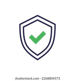 Protection thin line icon: shield with tick. Modern vector illustration.