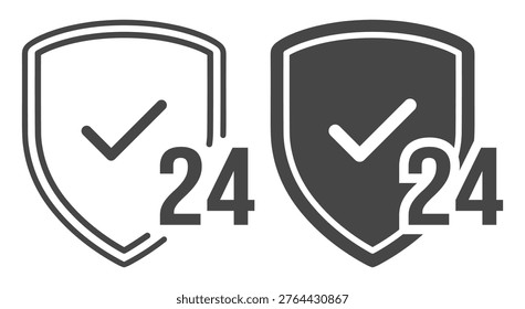 Protection time service shield twentyfour icon on transparent background