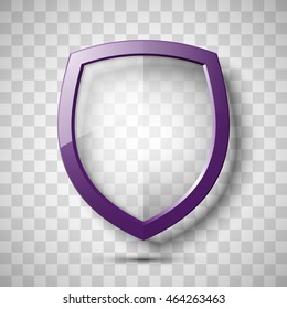 Protection transparent shield concept. Safety badge icon. Privacy banner. Security label. Defense tag. Presentation sticker shape. Vector illustration