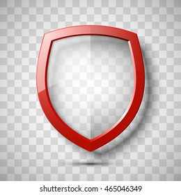 Protection transparent shield concept. Safety badge icon. Privacy banner. Security label. Defense tag. Presentation sticker shape. Vector illustration