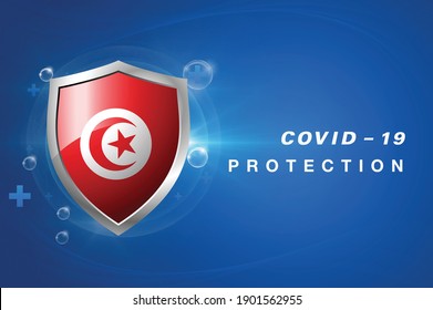 Protection Tunisia flag Coronavirus COVID-19 on dark background. Novel Coronavirus COVID-19.