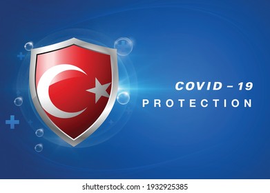 Protection Turkey flag Coronavirus COVID-19 on dark background. Novel Coronavirus COVID-19.
