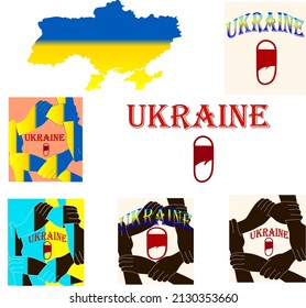 Protection of Ukraine from Russian attack.  set .Ukraine and Russia military conflict. People's hands support Ukraine.