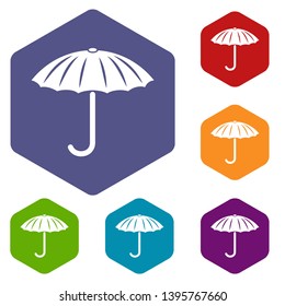 Protection umbrella icons vector colorful hexahedron set collection isolated on white